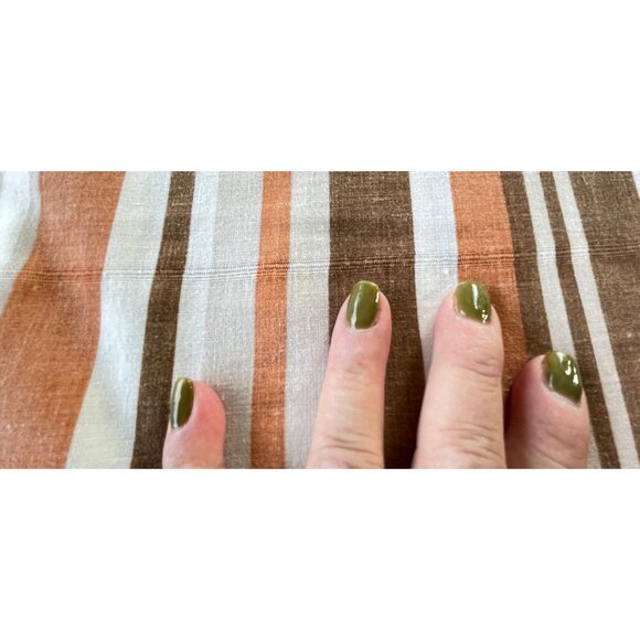 Vintage 70s flat/top sheet, 2 tones brown stripes and flowers, full size bed - Picture 9 of 10